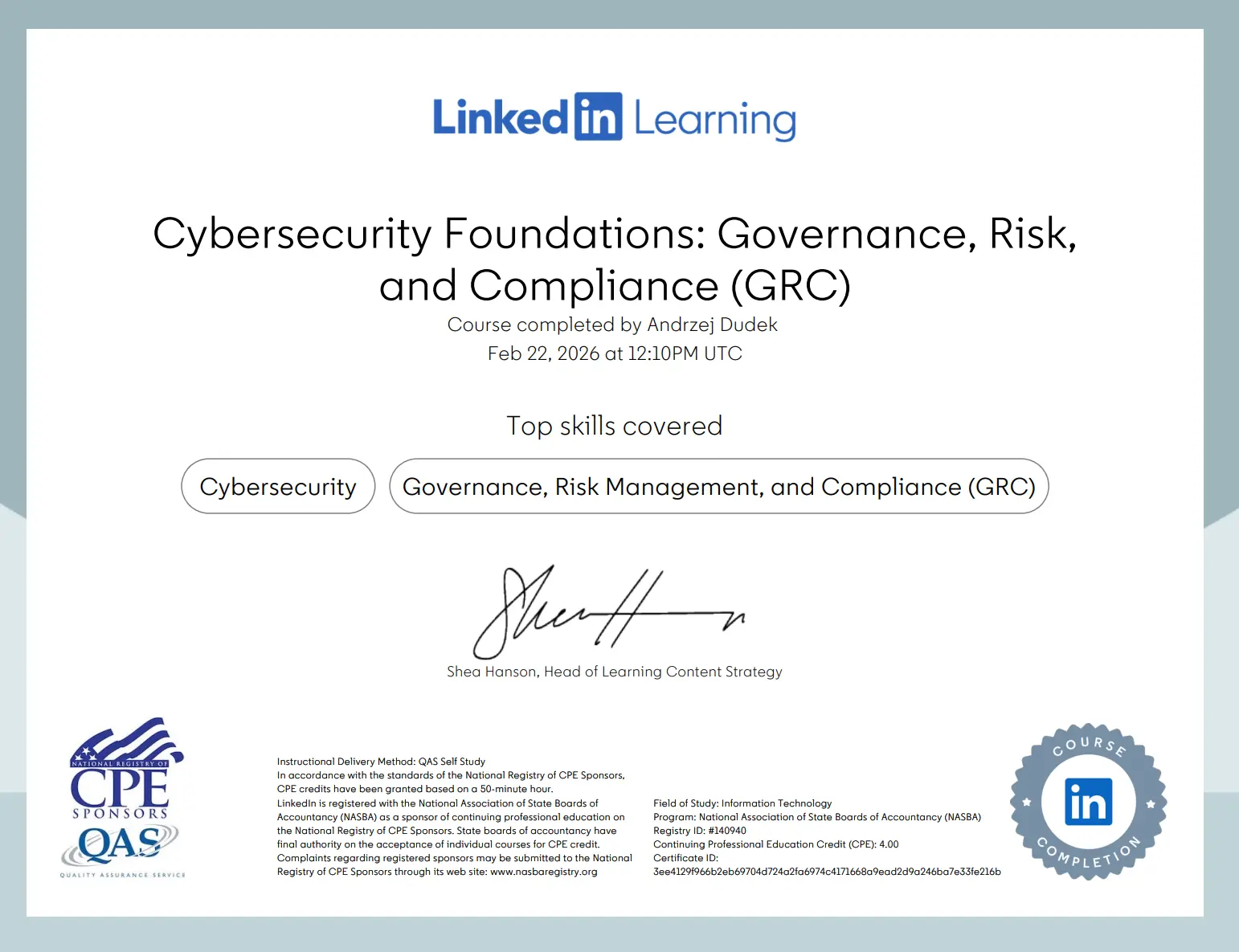 Cybersecurity Foundations GRC Certificate